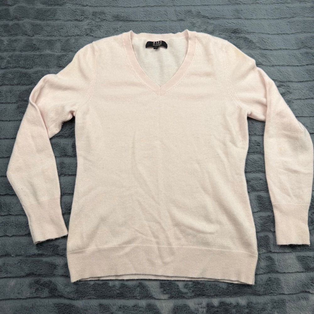 Alex Marie Cashmere V-Neck Sweater Womens Large Pale Pink Long Sleeve RN58909